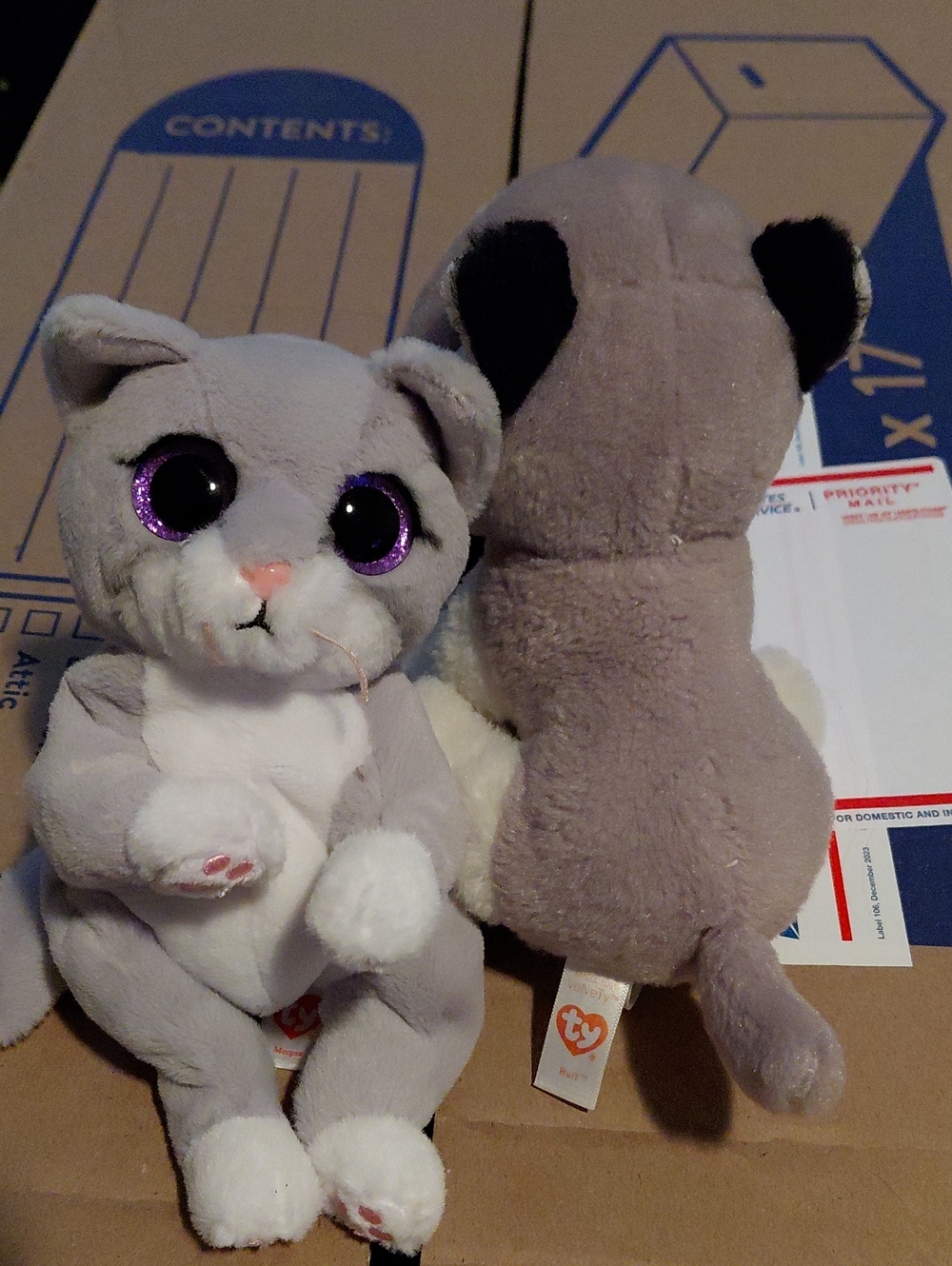 Ty Plush Gray & White Kitten with Sparkle Purple Eyes